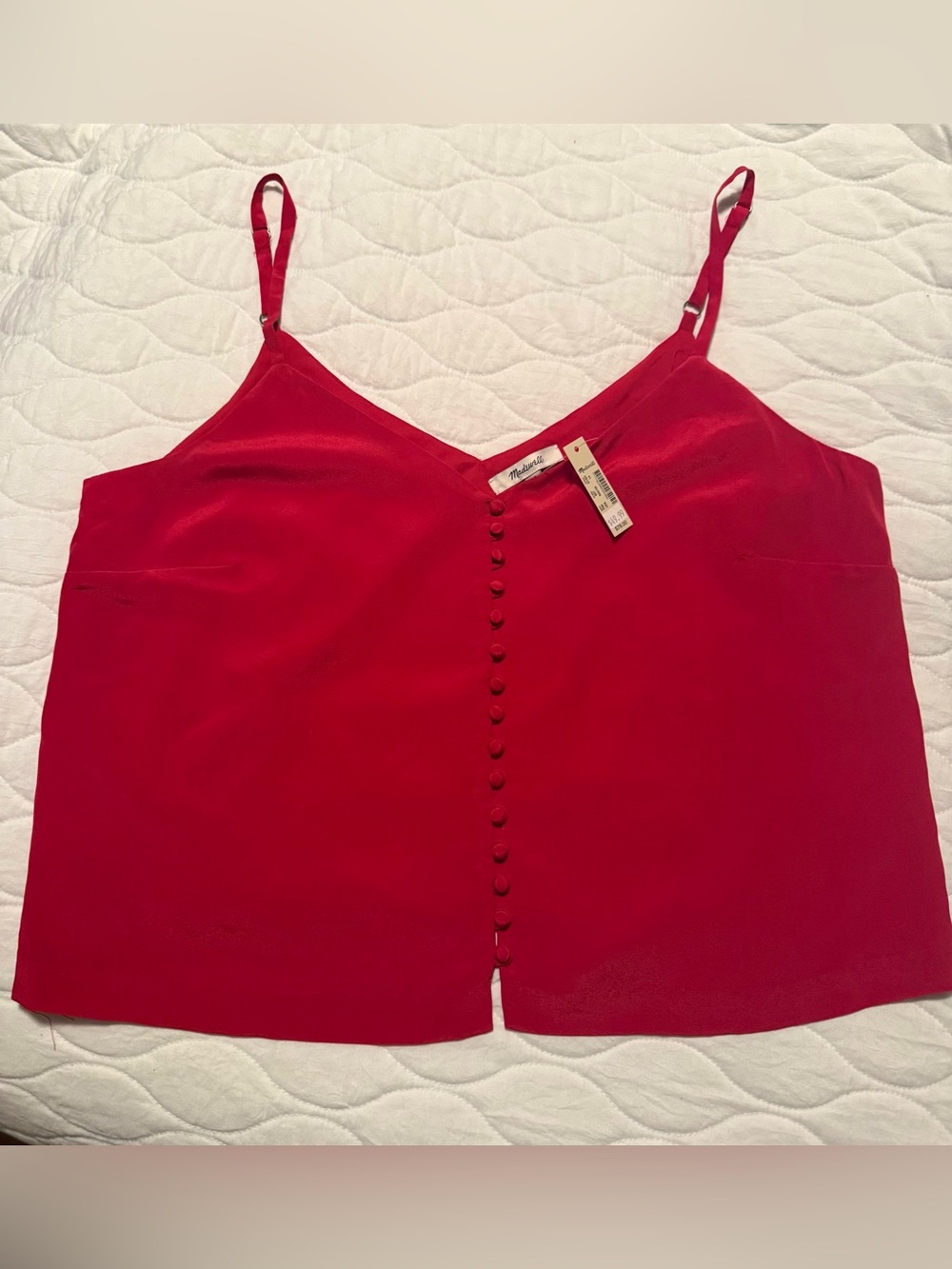 Madewell Ruby Red Button-Front 100% Silk Cami Cottagecore Holiday Style
